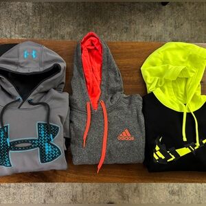3 Athletic Hoodies: under armor, adidas, Nike men’s medium